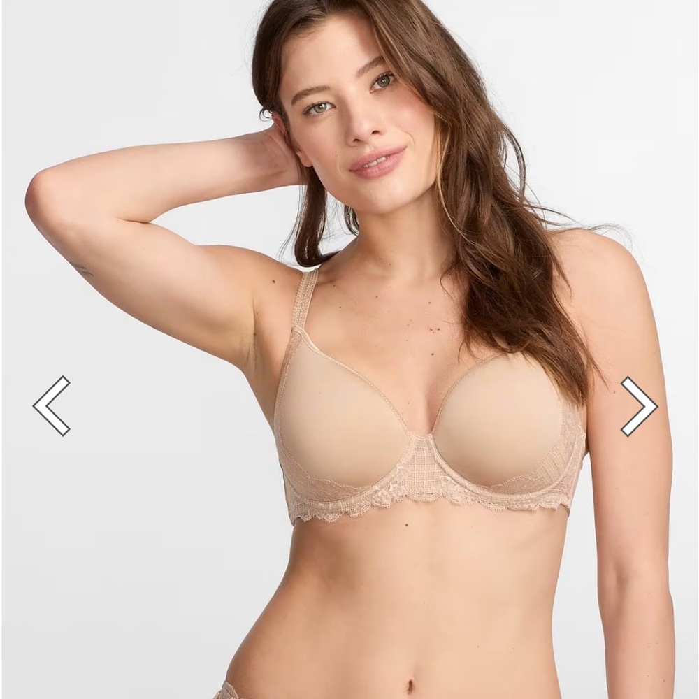 Simone Perele Reve 3D Plunge Underwire Bra Beige Size 36F Converts to Racerback